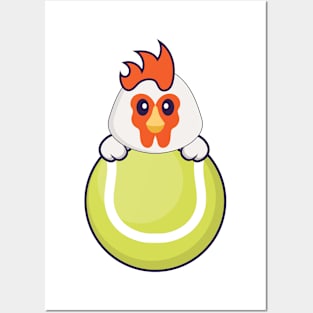 Cute chicken playing tennis. Posters and Art